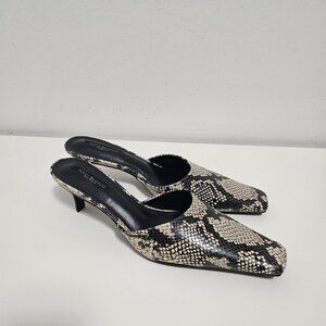 Tony Bianco Zuby Square Toe Kitten Heel Mules Sz 8 Ecru Snake